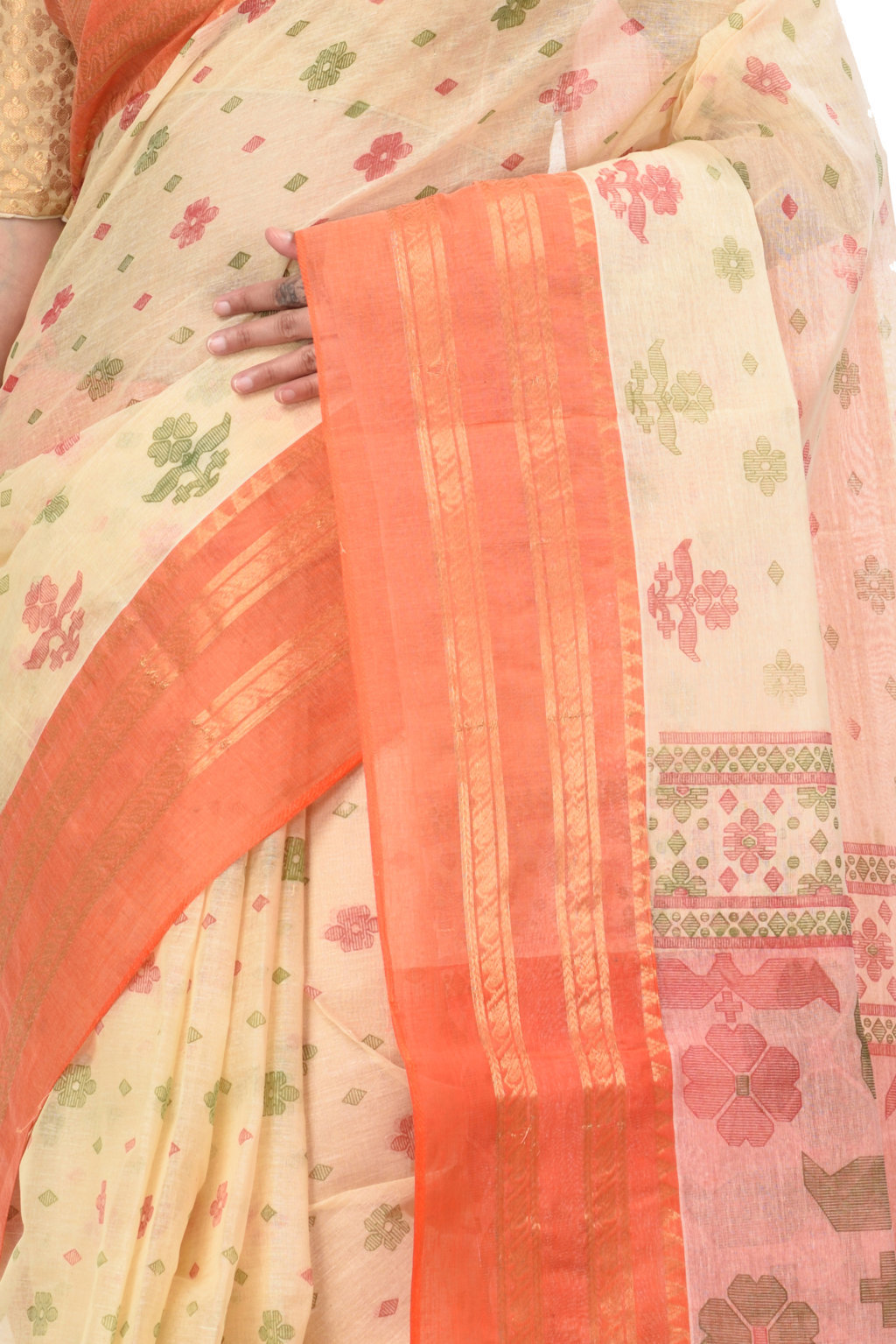 Orange Pure Cotton FullBall Print Tant Saree Print (432)